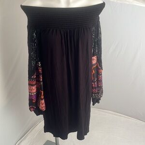 James and Joy black off the shoulder multicolor bubble sleeve dress